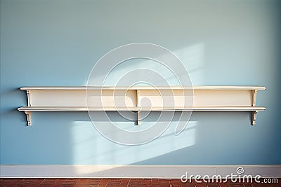 Wall with Long Wooden Shelf Stock Photo