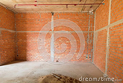 Wall made brick construction site interior room in building with copy space add text Stock Photo