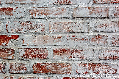 Wall made of red bricks cleaned of plaster for use in illustration design. Bricks partially covered with white plaster. Cartoon Illustration