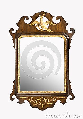 Wall mirror antique mahogany with carved eagle gilded Stock Photo