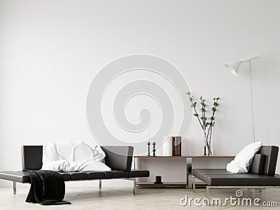 Wall mock up in home interior background, Modern style living room Stock Photo