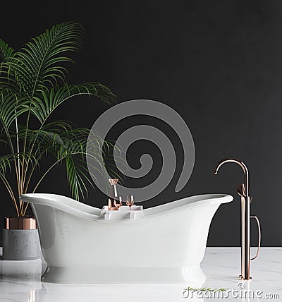 Wall mock-up in luxury minimalist bathroom Stock Photo