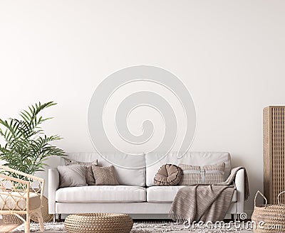 Wall mockup in living room design, White sofa in Scandinavian interior Stock Photo
