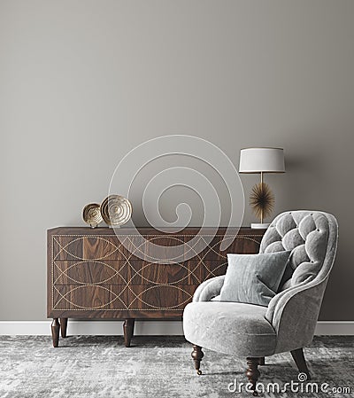 Wall mockup in modern interior background Stock Photo