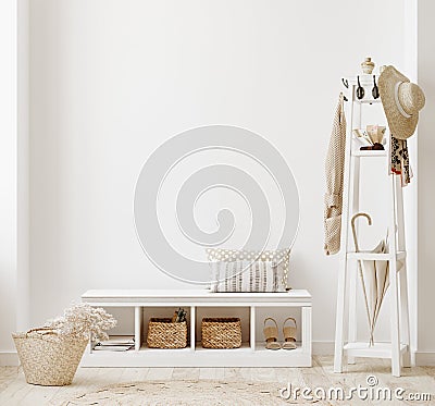 Wall mockup in white clear hallway interior Stock Photo