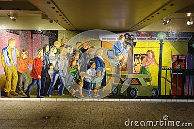 Wall mosaic at the Times Square 42 St Subway Station in NYC Editorial Stock Photo