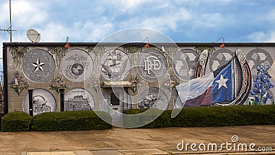 Wall mural on a Dallas business decorated with all things Texas. Editorial Stock Photo