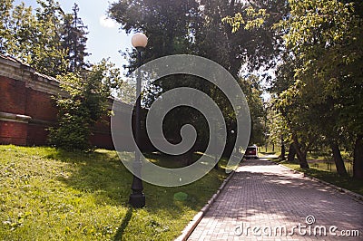 wall of the Novodevichy monastery architecture Park the antiquity of the history of downtown Moscow Stock Photo