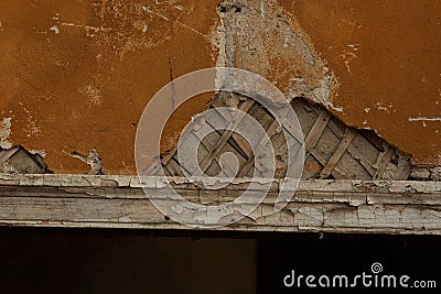 the wall is old collapsing inside the wall Stock Photo