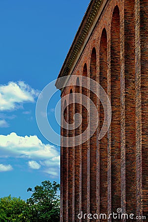 Brick wall of an old roman cathedral basilica Stock Photo