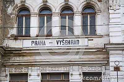 Wall of the old train station in Vysehrad in Prague Editorial Stock Photo