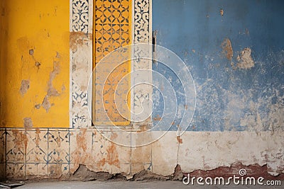 wall painted half with eastern, half with western patterns Stock Photo