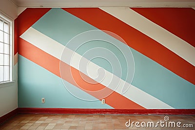 wall with painters tape and half-painted design Stock Photo