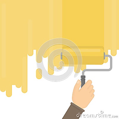 Wall painting with brush. Vector Illustration