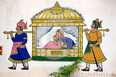 Wall painting at City Palace, Udaipur Stock Photo