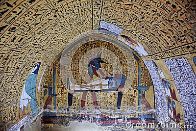 Wall painting and decoration of the tombÑŽ Luxor, Egypt Editorial Stock Photo