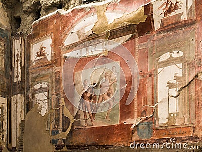 Wall painting of Neptune and Aimone in Herculaneum, Italy Stock Photo