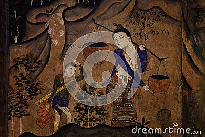 Drawings of the water seekers of Wat Phumin. Stock Photo