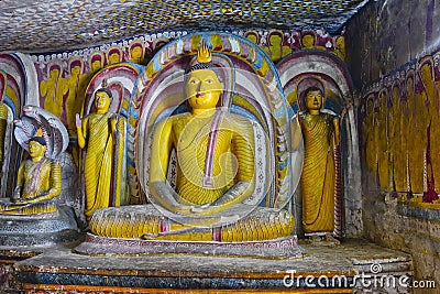 Wall Paintings And Buddha Statues At Dambulla Cave Golden Temple Stock Photo