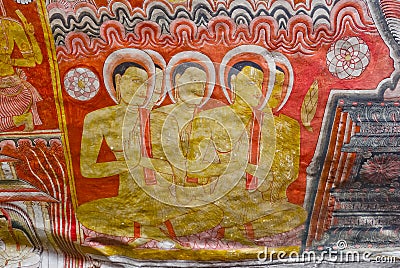 Wall Paintings And Buddha Statues At Dambulla Cave Golden Temple Stock Photo