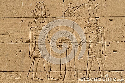 The wall paintings in Egyptian Temple of Kalabsha Stock Photo