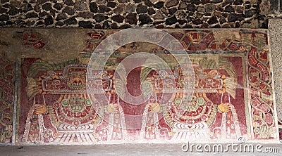 Wall paintings on the Pyramids of Teotihuacan, Mexico. Stock Photo