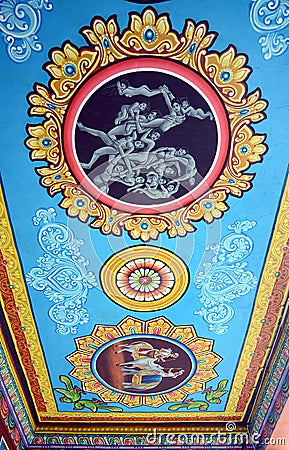 WALL PAINTINGS IN TEMPLE Stock Photo