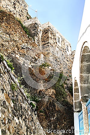 Wall of the Panagia Spiliani monastery on the island of Nisyros Stock Photo