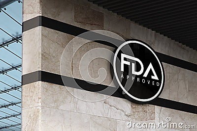 Wall of Pharma company showing on wall FDA Registered Facility. approved Editorial Stock Photo