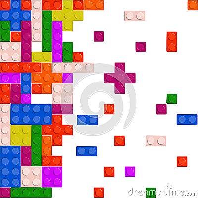 Wall from Plastic building blocks isolated on white background Vector Vector Illustration