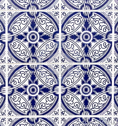 Portuguese glazed tiles, blue and white, pattern and background Stock Photo