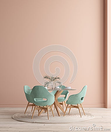 Wall, poster mock up in dining room, minimalist interior Stock Photo