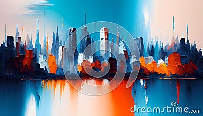 Wall Poster Print Template with City View. Artistic Oil Painting Style. Abstract Painting. Stock Photo