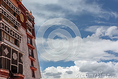 Wall of Potala palace in Lhasa, Tibet, Asia with a lot of sky, background postcard Stock Photo