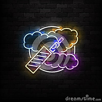 Vector realistic isolated neon sign of Vape Shop logo for decoration and covering on the wall background. Concept of electronic ci Stock Photo