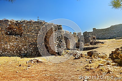 Wall`s of medieval Chlemoutsi castle in Greece Stock Photo