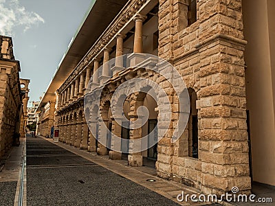 Wall of the shoppingmall in Valletta Editorial Stock Photo