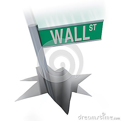 Wall Street Bear Market - Sign Falling in Hole Stock Photo