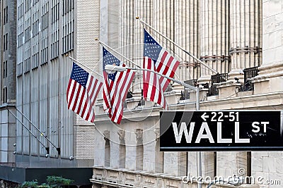 Wall street sign in New York Stock Exchange, New York Editorial Stock Photo