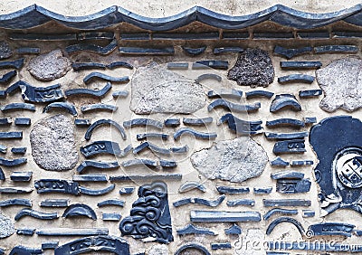 Wall tiles Craft Art decoration Traditional style Korea Architecture details Stock Photo