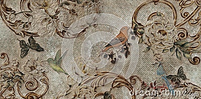 Wall tiles design and Wallpapers green and golden colour with metalic effect Stock Photo