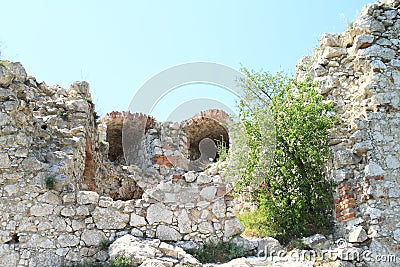 Wall of tower of Castle Devicky on Palava Stock Photo