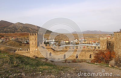 The wall and towers of Genoese fortress in Crimea peninsula Stock Photo