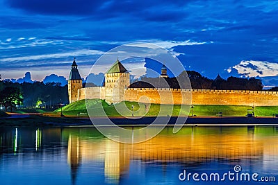 Wall and towers of Novgorod Veliky kremlin Stock Photo