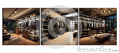 wall urban loft walk in closet interior design ai generated Cartoon Illustration