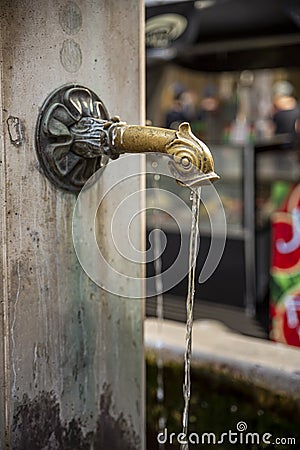 Wall Water Fountain Spout in London, England. Stock Photo