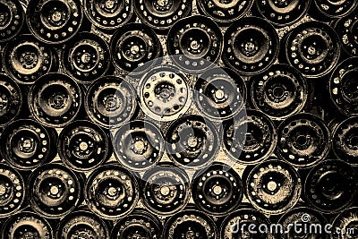 Wall of Wheel Rims Stock Photo