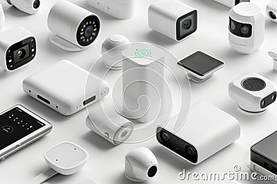 Wall and window sensors secure CCTV systems, integrating digital motion detectors and spatial surveillance controls for store secu Cartoon Illustration
