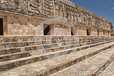 Wallcarvings at the prehispanic town of Uxmal Stock Photo