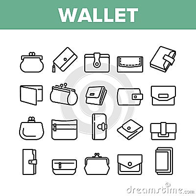 Wallet Accessory Cash Collection Icons Set Vector Vector Illustration